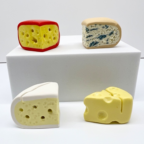 Cheese Place Card Holders - Set of 4 - Handmade Clay Brie, Gouda, Swiss, Blue - Picture 16 of 16